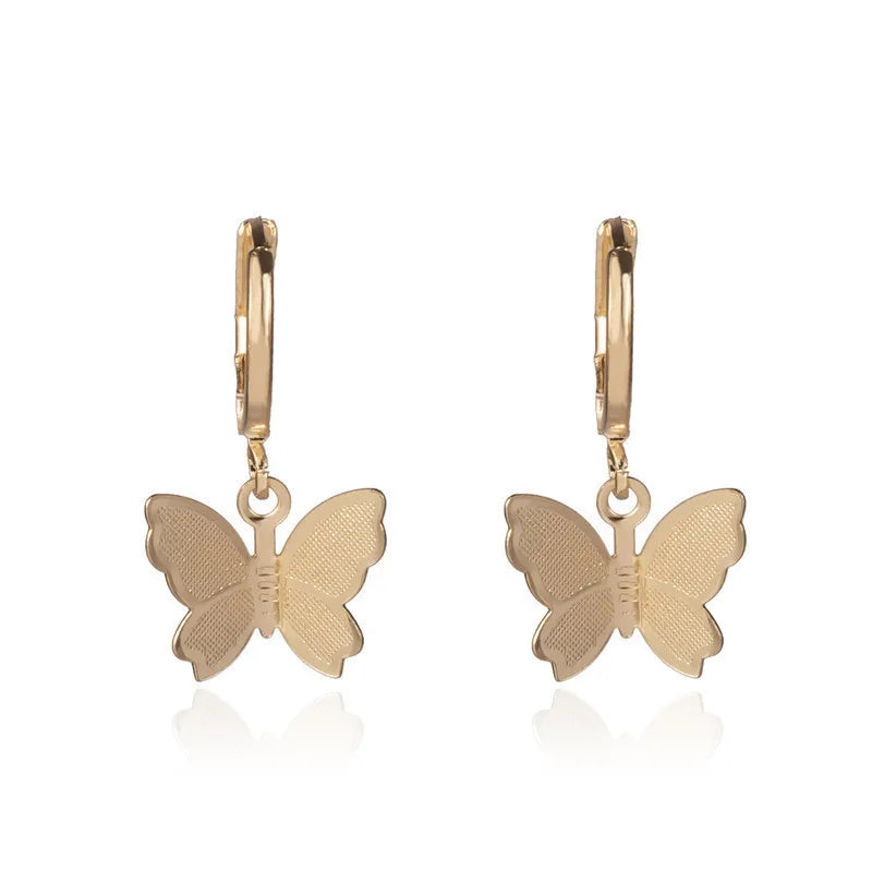 Butterfly Korean earrings | Drop Earrings Simple Butterfly Shape Pendant Dangle Hoop Earring Women Girls