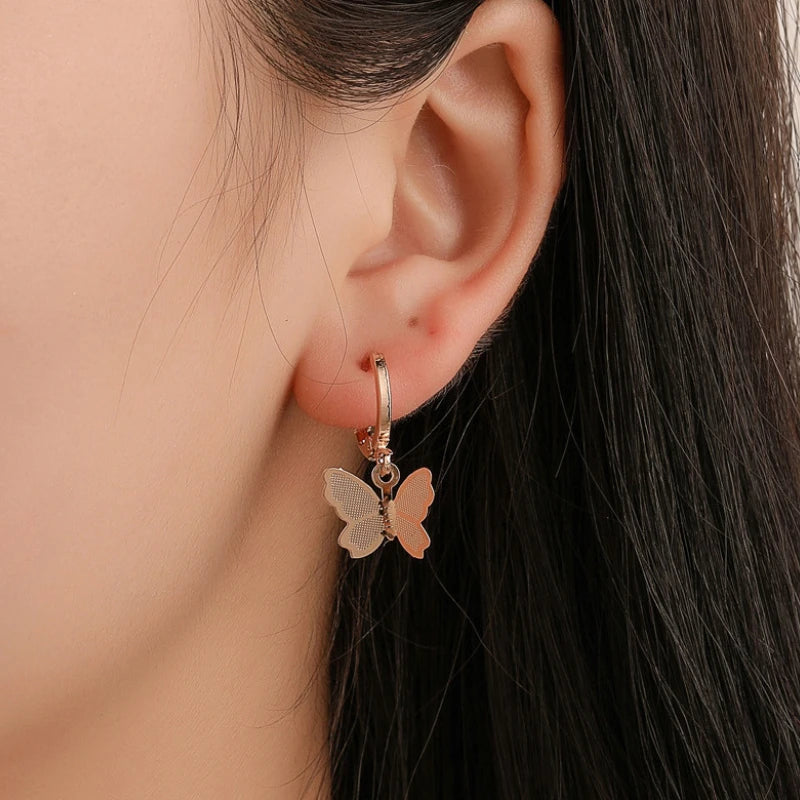 Butterfly Korean earrings | Drop Earrings Simple Butterfly Shape Pendant Dangle Hoop Earring Women Girls