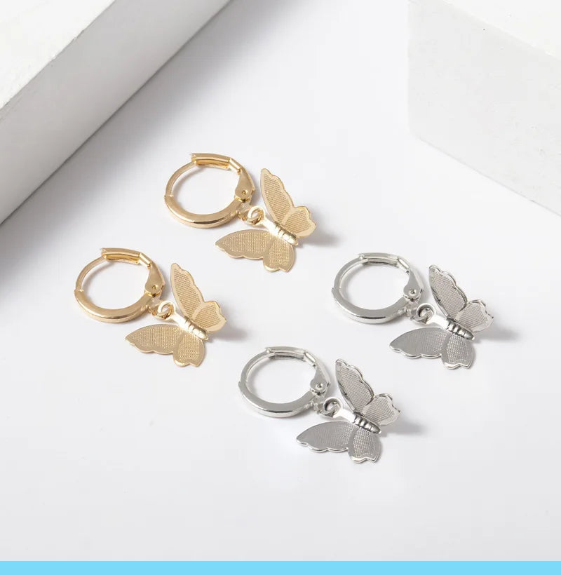Butterfly Korean earrings | Drop Earrings Simple Butterfly Shape Pendant Dangle Hoop Earring Women Girls