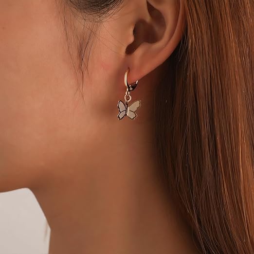 Butterfly Korean earrings | Drop Earrings Simple Butterfly Shape Pendant Dangle Hoop Earring Women Girls