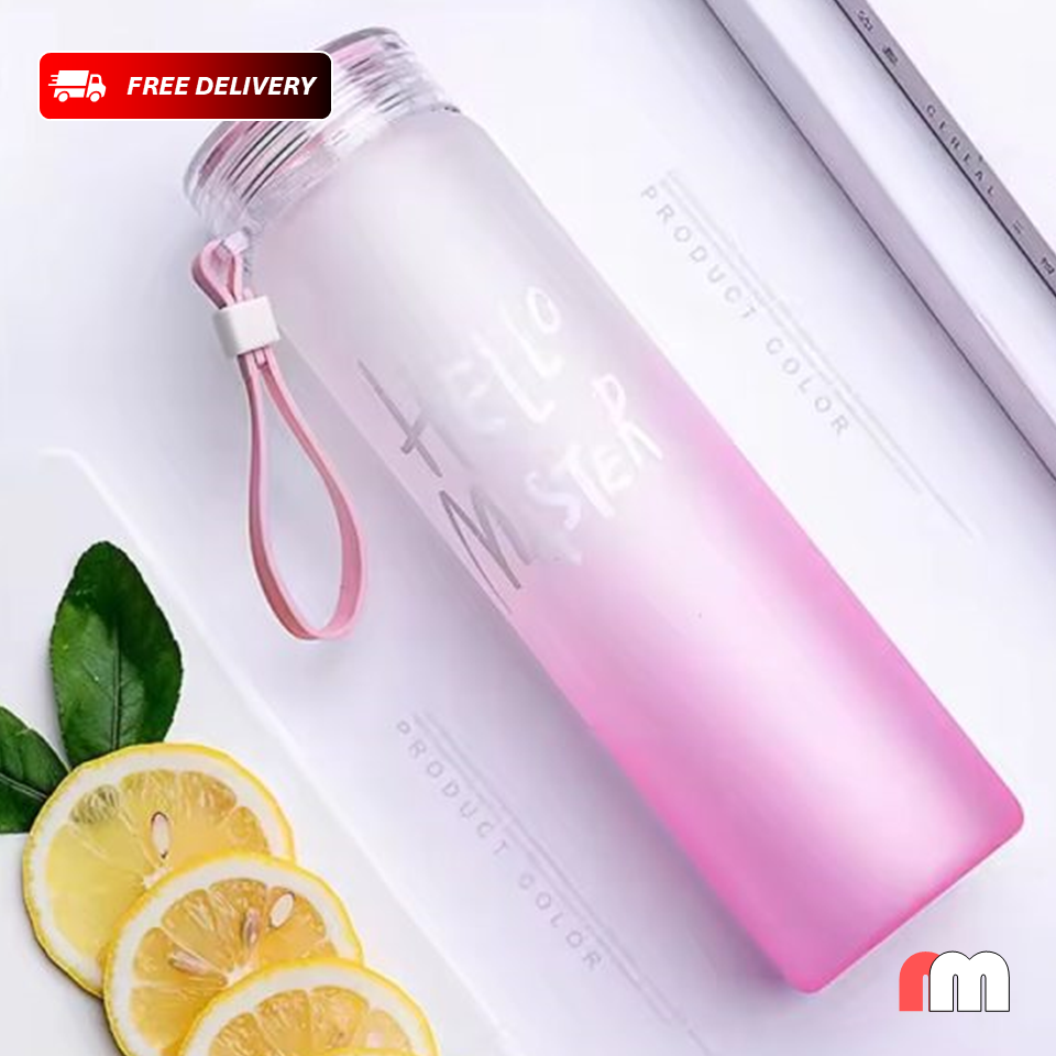 Frosted Glass Water Bottle With Hello Master Decal Logo - 400ml (Random color)