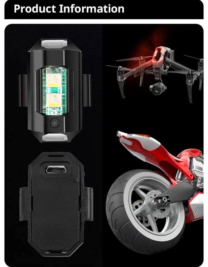 Universal Led Aircraft Strobe Lights Motorcycle Anti Collision Warning Light with USB Charging 7Colors Turn Signal Indicator