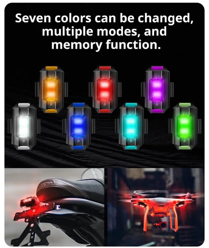 Universal Led Aircraft Strobe Lights Motorcycle Anti Collision Warning Light with USB Charging 7Colors Turn Signal Indicator