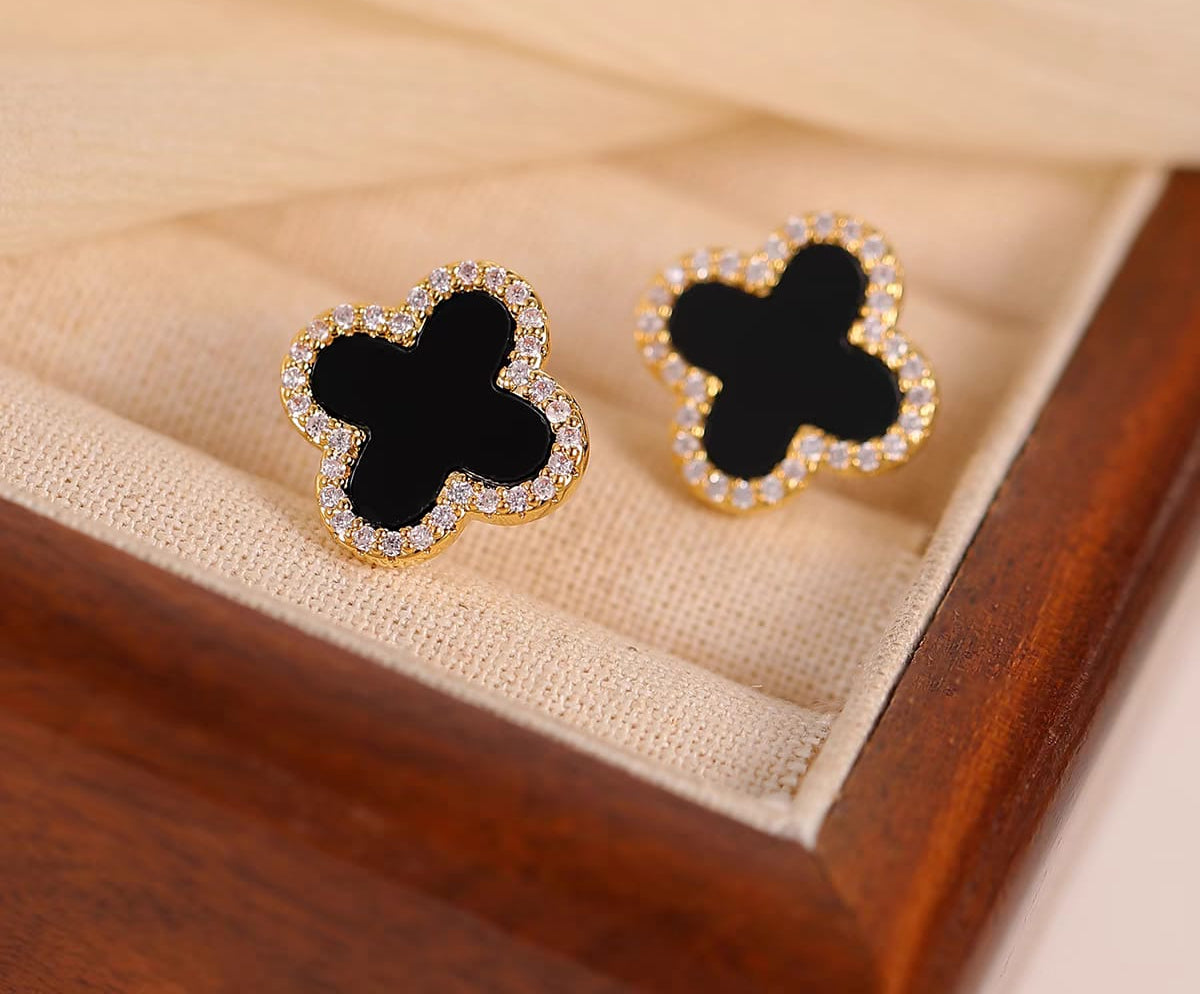 Stainless steel Flower zircon studs Earrings