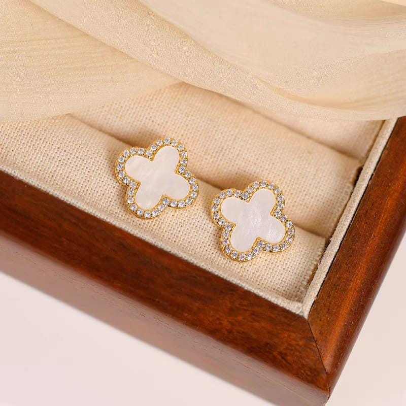Stainless steel Flower zircon studs Earrings