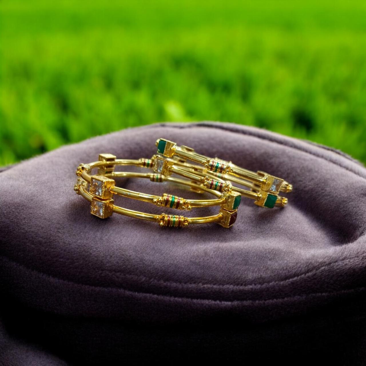 Indian Gold Plated AD Zircon MinaKari Banlges For Womens