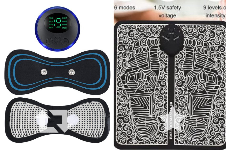 pack Of 2 Ems Butterfly Portable Neck Massager Rechargeable, And Ms Foot Massager Pad Improve Blood Circulation