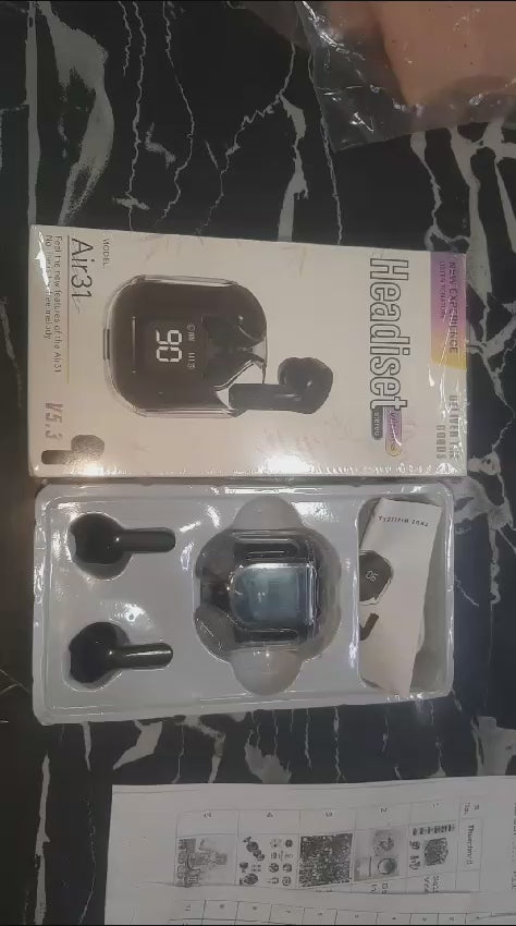 Air31 Earbuds Wireless Crystal Transparent body | Air 31 Bluetooth Ear Bud - (Without pouch)