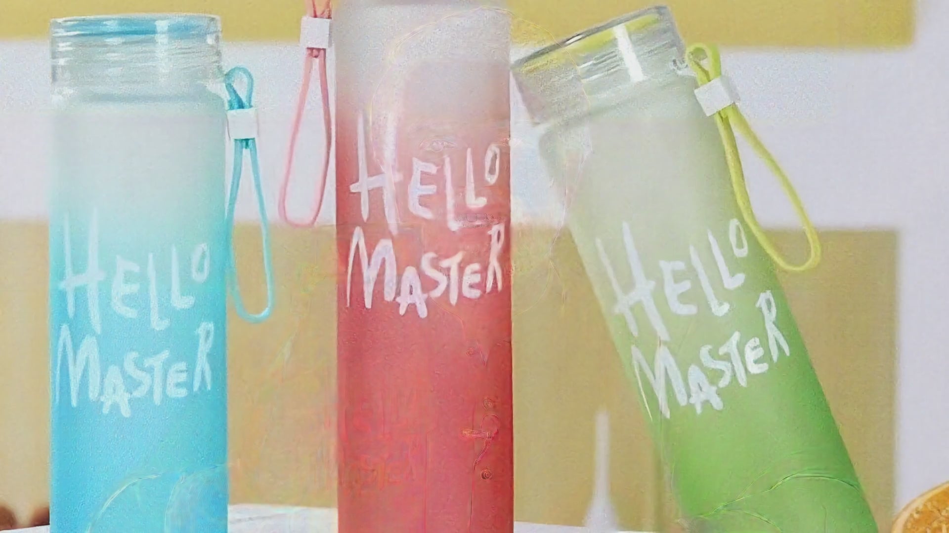 Frosted Glass Water Bottle With Hello Master Decal Logo - 400ml (Random color)