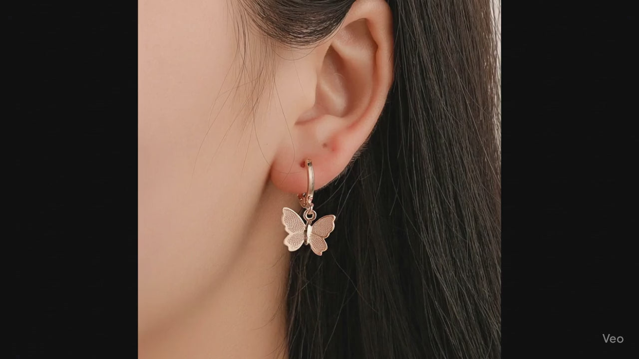 Butterfly Korean earrings | Drop Earrings Simple Butterfly Shape Pendant Dangle Hoop Earring Women Girls
