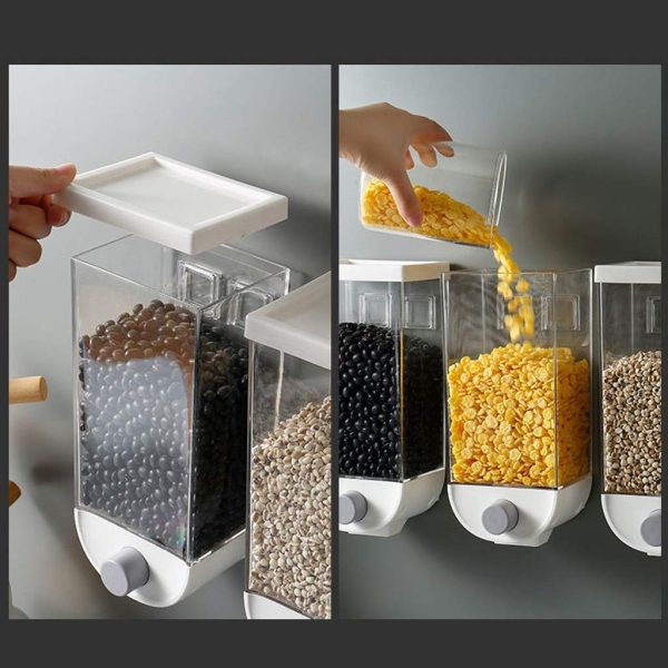 (1pc) Wall-Mounted 1500ml Dry Food Dispenser Set – Clear Containers, Space-Saving Storage Solution