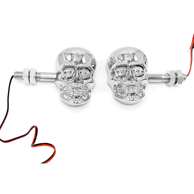 Universal Skull Head LED Turn Signal Indicators â€“ Set of 2/4 for Motorcycles 125cc and 70cc all bikes