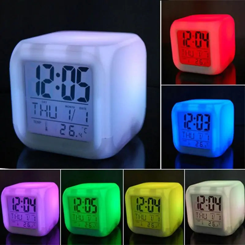 Creative Alarm Clock Sublimation LED Digital Clock 7 Color Changing Light Night Glowing Kids Desk Clock