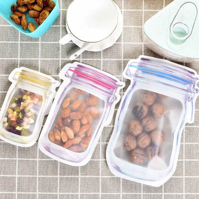 Airtight Ziplock Bag - Jar Design – BPA-chemical-free, Leakproof, Self-Standing Food Storage Pouches for Snacks, Nuts & Travel (PE, 22.8 x 8.9 cm)