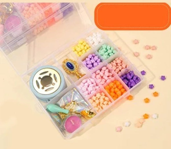 Wax Set With 3 Different Brass Stamps With Holder - Spoon - Candle - Heating Stand (10 colors wax About 520 beans)