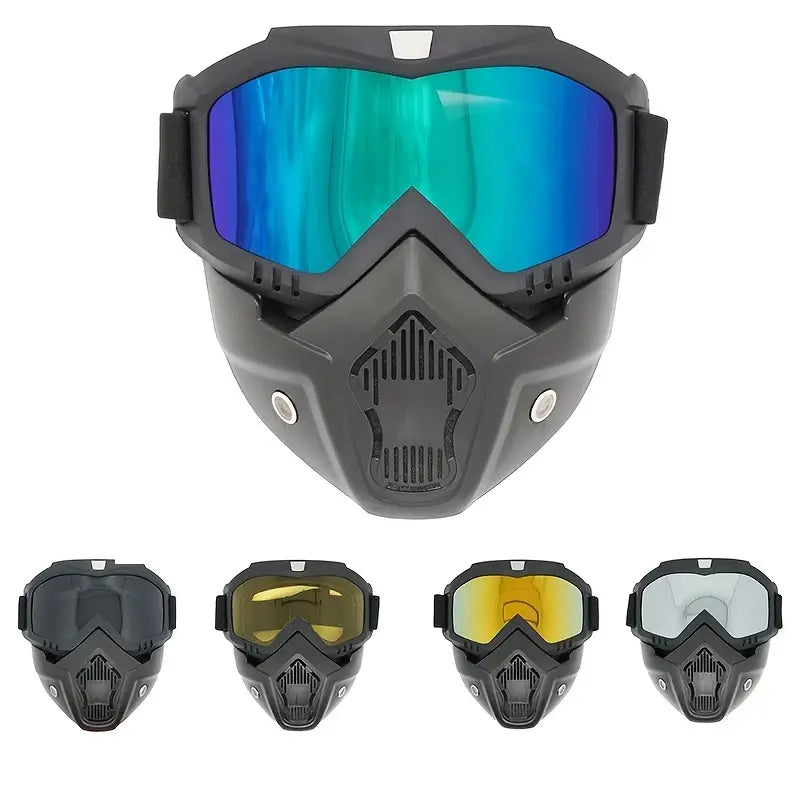 Motorcycle Goggles with Removable Full Face Mask Riding Glasses Dirt Bike ATV Motocross Detachable Eyewear (Random glass Shade)