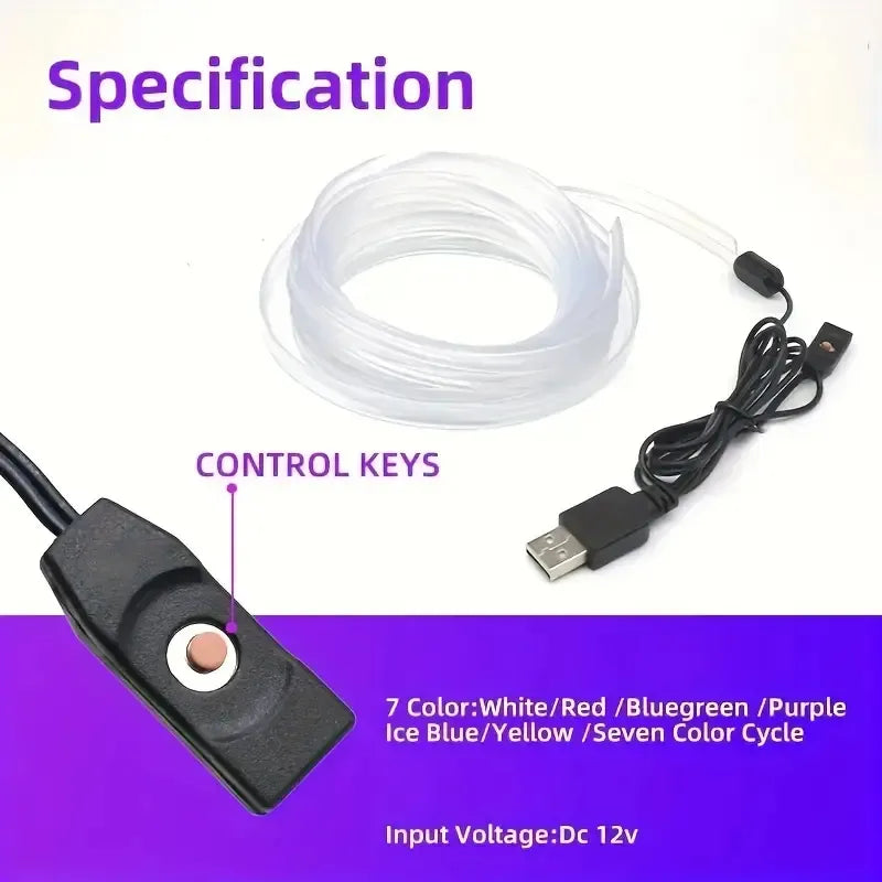 2 Meter RGB Neon LED Strip Light for Car, USB Powered, Multicolor Interior Decoration