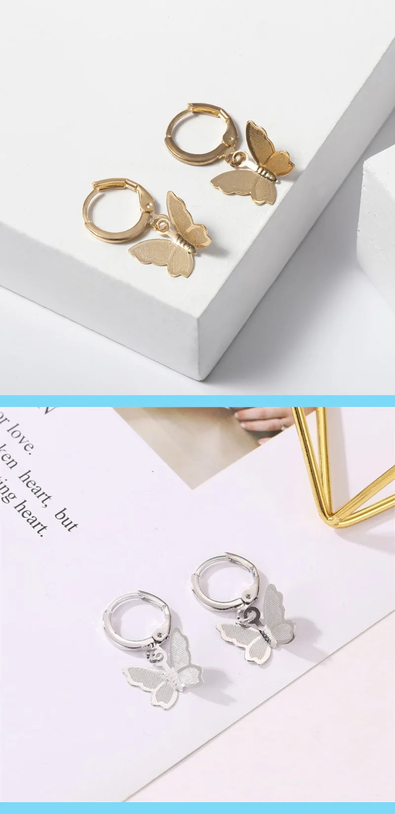 Butterfly Korean earrings | Drop Earrings Simple Butterfly Shape Pendant Dangle Hoop Earring Women Girls
