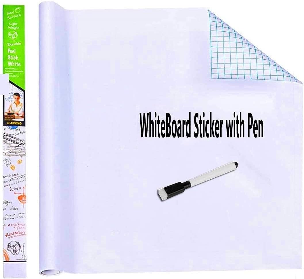 Self-Adhesive Whiteboard Wall Decal Sticker | Strong &amp; Durable Dry Erase Wall Paper | Message Board Peel Stick White Board with 2 Marker for Kids Drawing