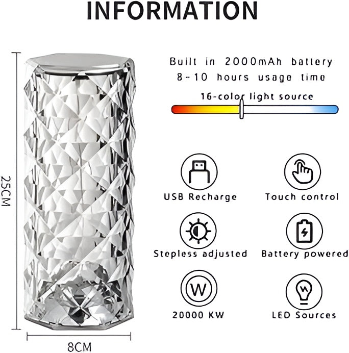 16 Colors Diamond Rose Crystal Lamp Bedside Acrylic  Table Lamp | Led Diamond Touch Lamp With Remote