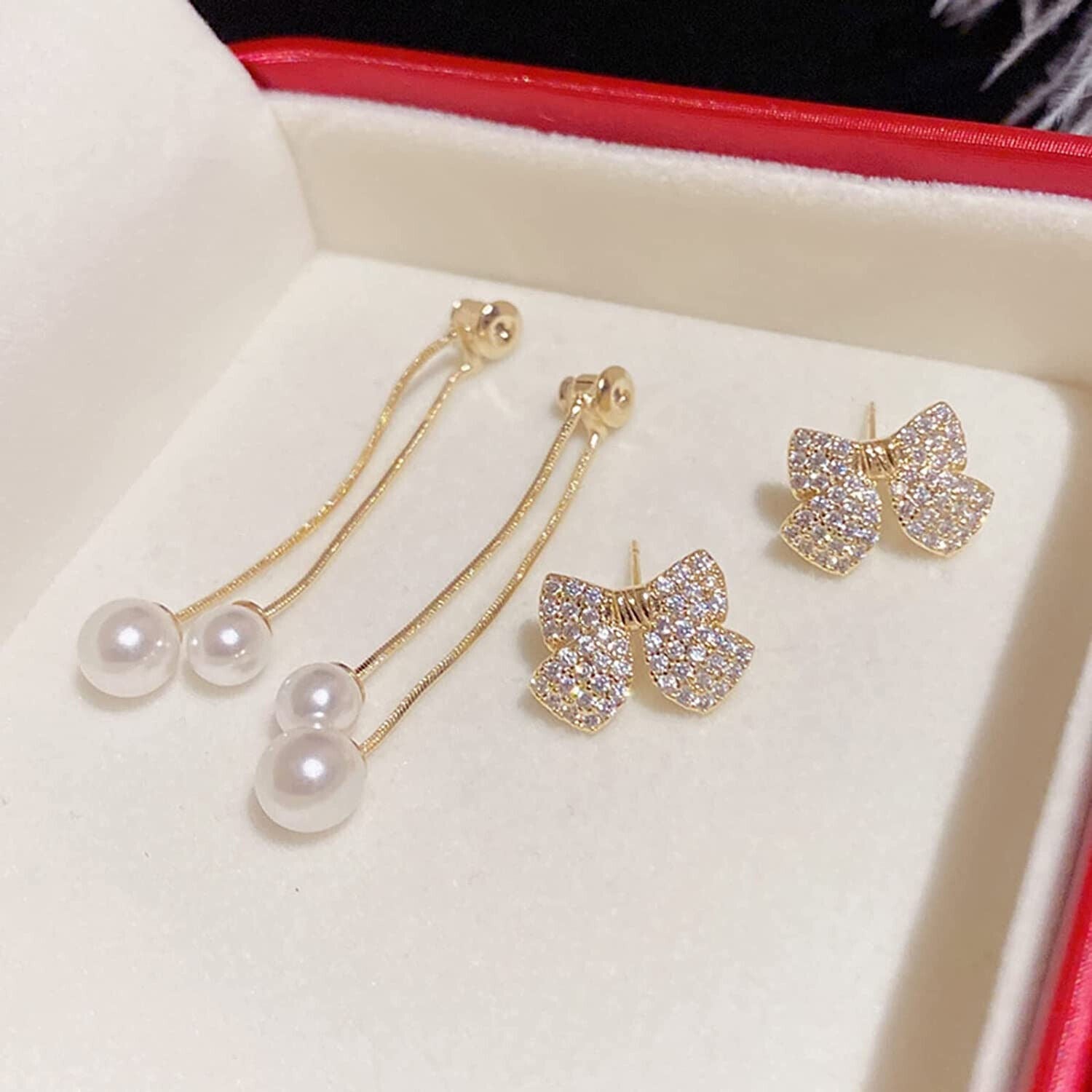 Elegant Bow Style Zircon Earings / Earring for Women Simple Elegant Sweet Korean Style Girls Female Jewelry