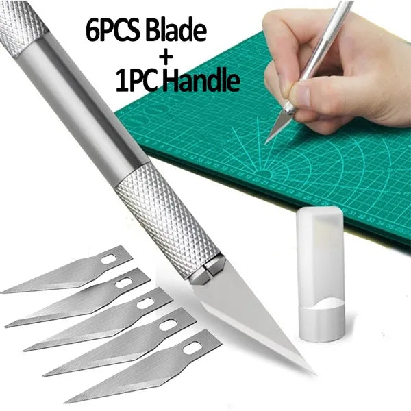 Pen Knife | Detail Precision Cutting tool | Paper, model making, etching, carving Cutter with 6 Blades + 1 Handle