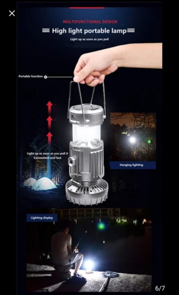 6 in 1 portable outdoor LED camping lantern with fan solar charge rechargeable light energy saving tent lamp flashlight