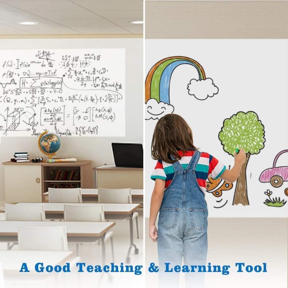 Self-Adhesive Whiteboard Wall Decal Sticker | Strong &amp; Durable Dry Erase Wall Paper | Message Board Peel Stick White Board with 2 Marker for Kids Drawing