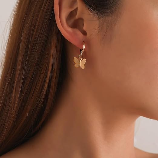 Butterfly Korean earrings | Drop Earrings Simple Butterfly Shape Pendant Dangle Hoop Earring Women Girls