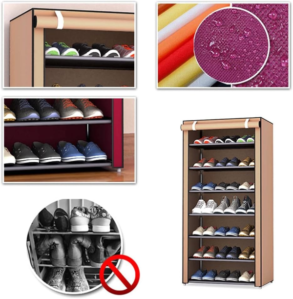 7-Layer Portable Shoe Rack with Dustproof Zippered Cover – Space-Saving Shoe Storage Organizer