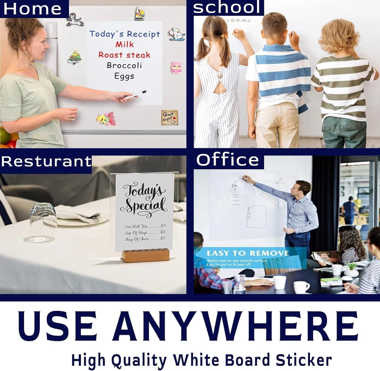 Self-Adhesive Whiteboard Wall Decal Sticker | Strong &amp; Durable Dry Erase Wall Paper | Message Board Peel Stick White Board with 2 Marker for Kids Drawing
