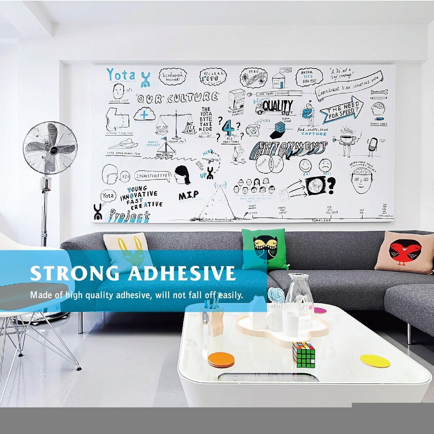 Self-Adhesive Whiteboard Wall Decal Sticker | Strong &amp; Durable Dry Erase Wall Paper | Message Board Peel Stick White Board with 2 Marker for Kids Drawing