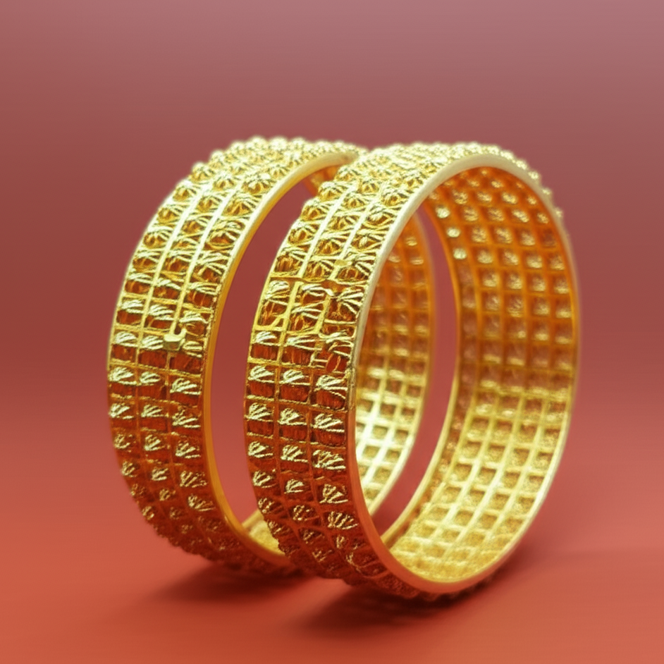 Golden Brass Bangles for Women â€“ 1 Pair Artificial Jewelry Bangles in Bright Gold Color for Daily Use, Festive Wear, and Party Styling