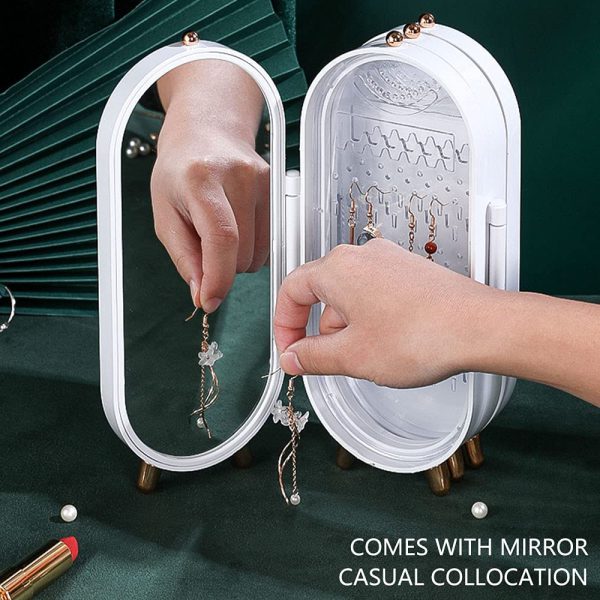 Jewellery Box Organiser with Mirror - Foldable Exquisite Dustproof Jewelry Storage Case Multi-Function Screen Shaped Metal Display Jewelry Stand for Earring - Necklace &amp; Bracelet (Random Color)