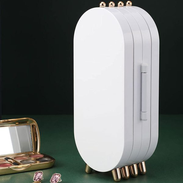 Jewellery Box Organiser with Mirror - Foldable Exquisite Dustproof Jewelry Storage Case Multi-Function Screen Shaped Metal Display Jewelry Stand for Earring - Necklace &amp; Bracelet (Random Color)