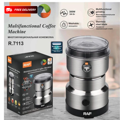 RAF Electric Coffee & Spice Grinder – Stainless Steel Bowl, 100g Capacity, Push Button Control