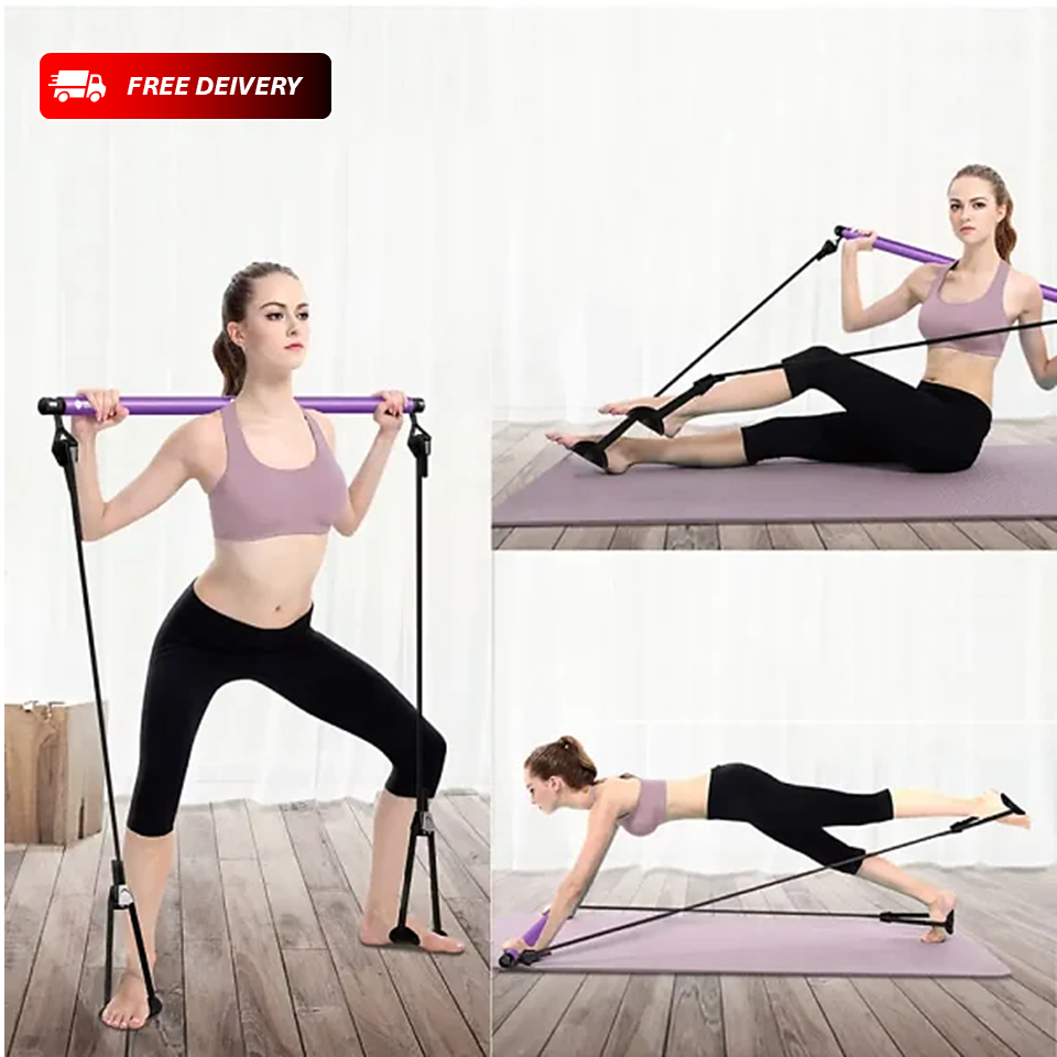 Portable Pilates Studio Yoga Gym Exercise Resistance Band Elastic Home Pilates Bar Stick Fitness Rope(Random Colours)