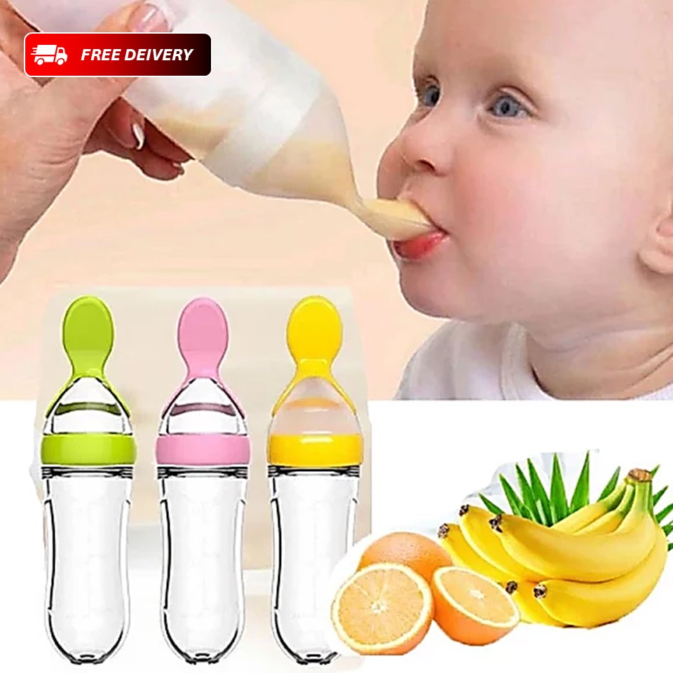 Baby Spoon Feeder Silicone Bottle Feeding (Random Color)
