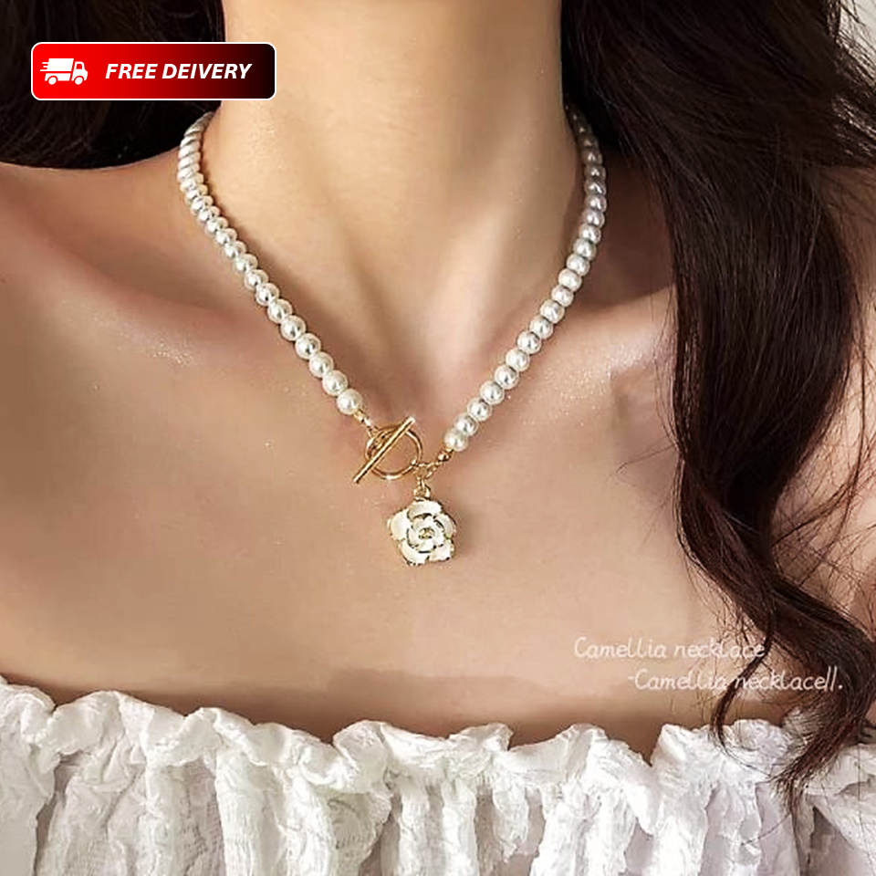 Elegant Korean Camellia Pendant light luxury niche pearl for girls