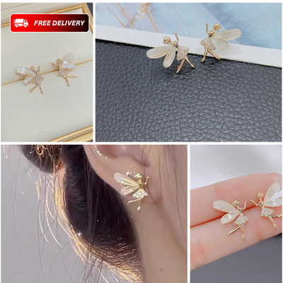 Elegant Korean Elf Wings Zircon Stud Earrings – Cute Fairy Design for Women & Girls