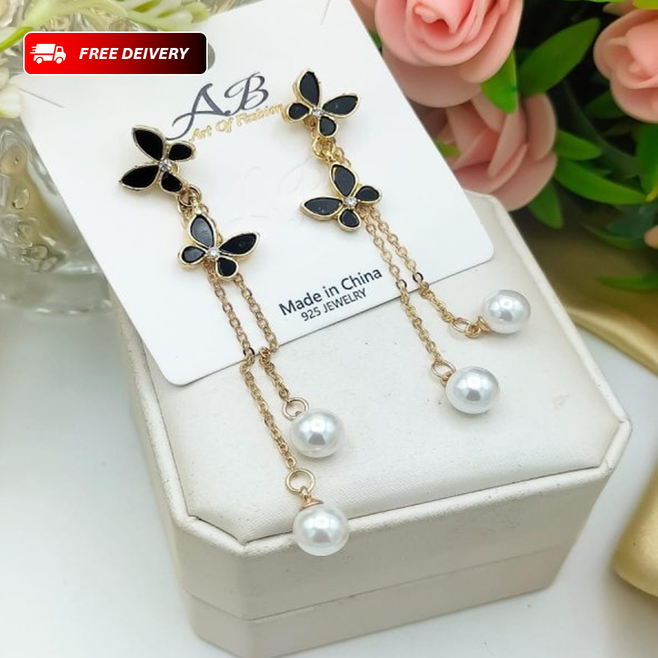 Unique Design Elegant Delicate Pearl Butterfly Tassel Earrings Women Jewelry Wedding Party Fine Gifts