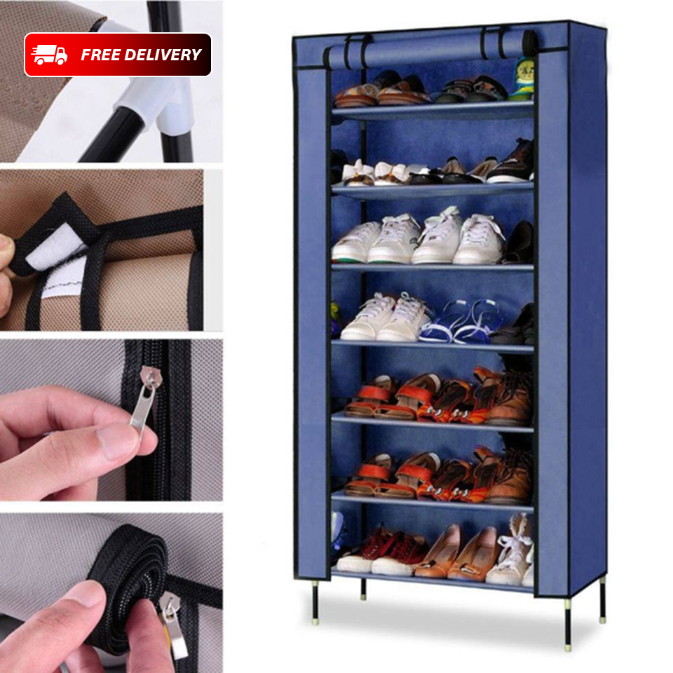 7-Layer Portable Shoe Rack with Dustproof Zippered Cover – Space-Saving Shoe Storage Organizer