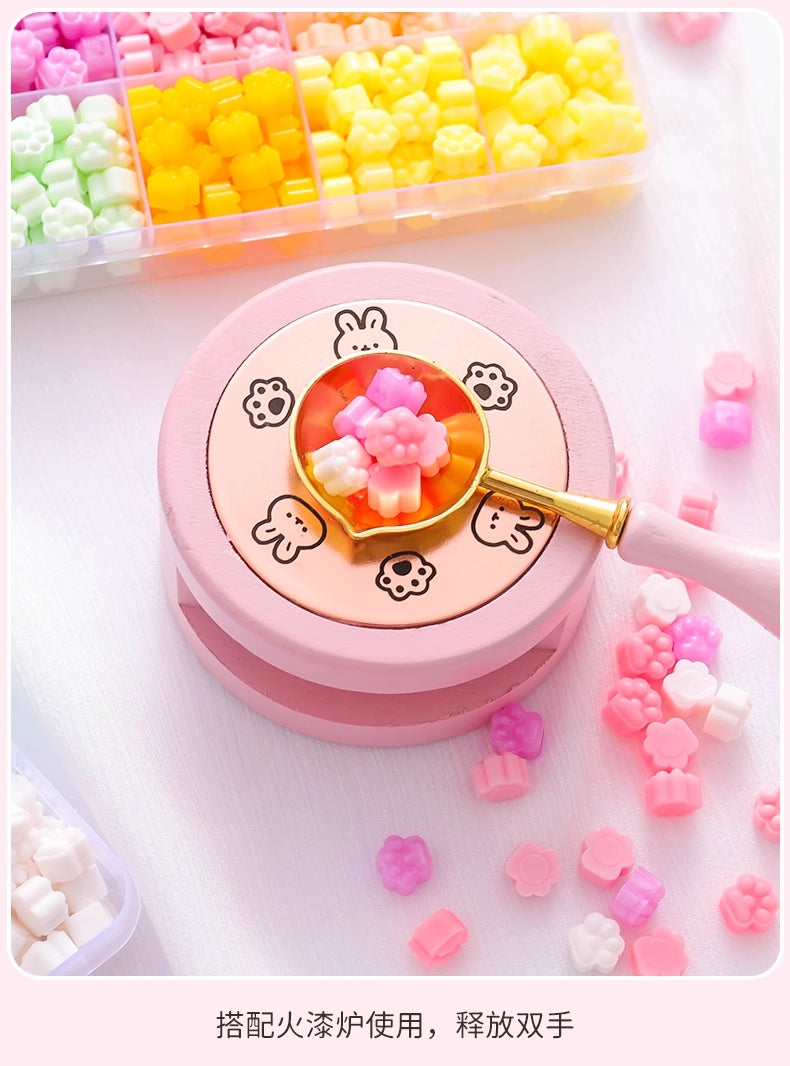 Wax Set With 3 Different Brass Stamps With Holder - Spoon - Candle - Heating Stand (10 colors wax About 520 beans)