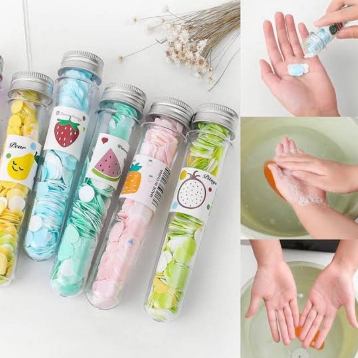 200 PCS Disposable Paper Soap with Portable Tube Bottle – Multi-Color Travel Soap Sheets for Hand Washing, Camping, and Outdoor Use