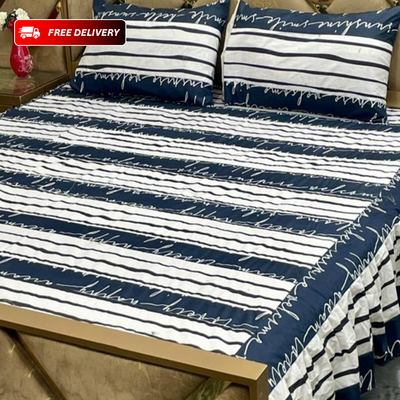 Luxury 3-Piece Frill Patchwork Double Bed Bedsheet Set – Soft Cotton Blend
