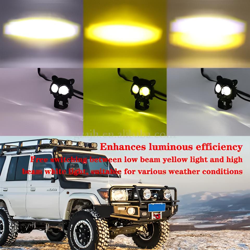 Pack of 1 Owl Fog Light for Bikes metal body  - 8 Working Modes LED Motorcycle Fog Headlights with Multicolor DRL, Universal Fitment, and Auxiliary Spotlights