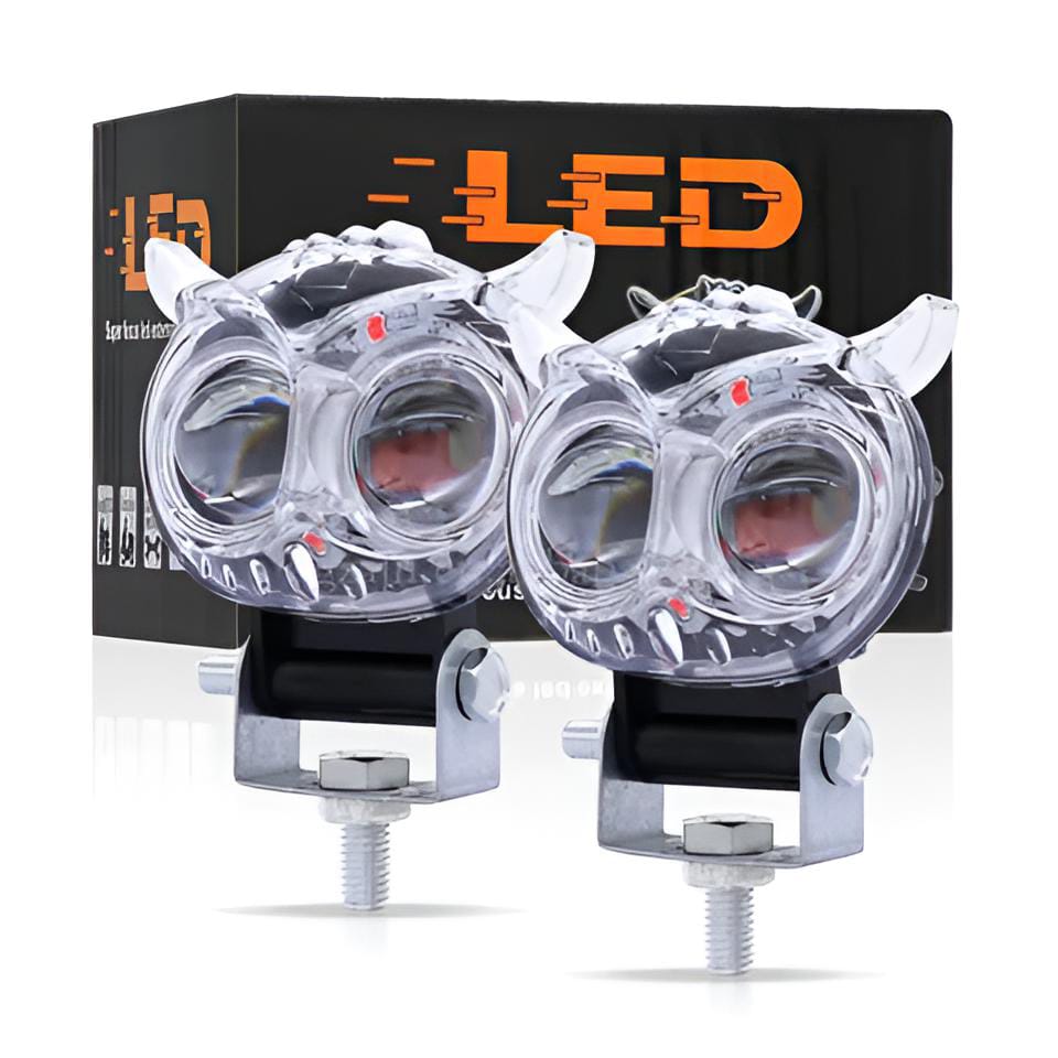 Pack of 1 Owl Fog Light for Bikes metal body  - 8 Working Modes LED Motorcycle Fog Headlights with Multicolor DRL, Universal Fitment, and Auxiliary Spotlights