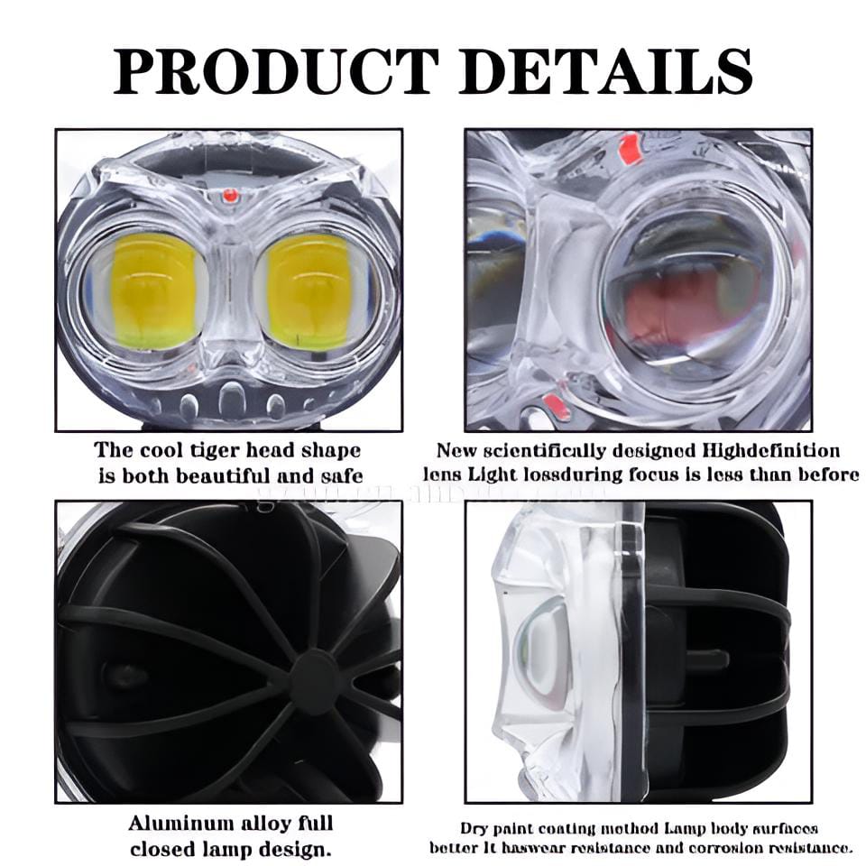 Pack of 1 Owl Fog Light for Bikes metal body  - 8 Working Modes LED Motorcycle Fog Headlights with Multicolor DRL, Universal Fitment, and Auxiliary Spotlights