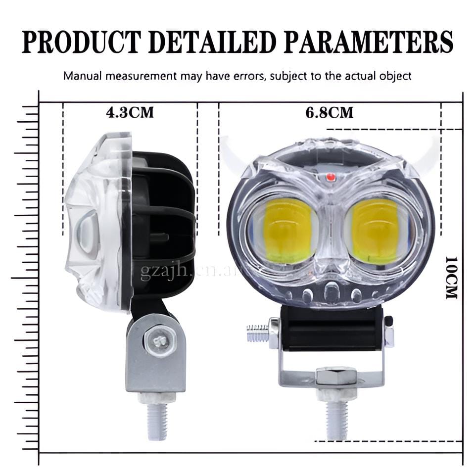 Pack of 1 Owl Fog Light for Bikes metal body  - 8 Working Modes LED Motorcycle Fog Headlights with Multicolor DRL, Universal Fitment, and Auxiliary Spotlights