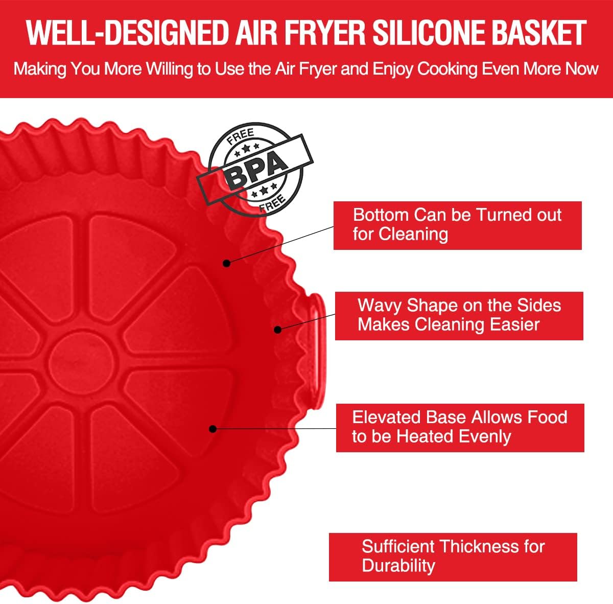 (1 pcs )Air Fryer Tray Silicone Liners | Silica Gel Baking Tray | Silicone Round Air Fryer Liner With Handle Non-stick Heat Resistant (Random color)